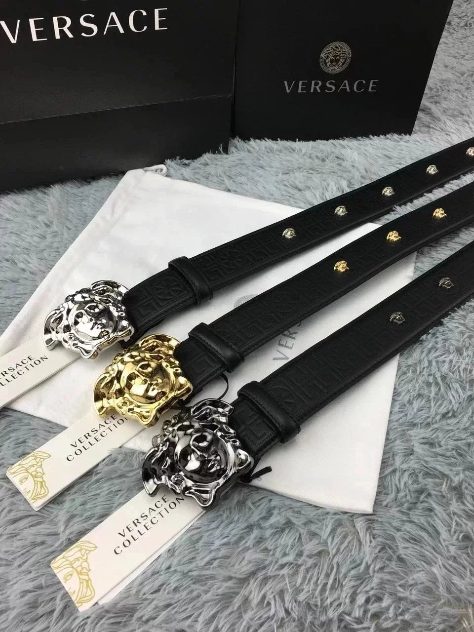 VERSACE Belt Top version Special Offer Belt Men's Belt Belt Rivet Inlaid Cowhide Leather Business Casual Fashion Trend