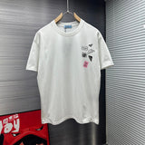 PRADA T-shirt Chest Print ogo round Neck Short Sleeve25ss New pure cotton T Unisex T-Shirt OS Loose Fit Base Shirt Top Half Sleeve T-Shirt