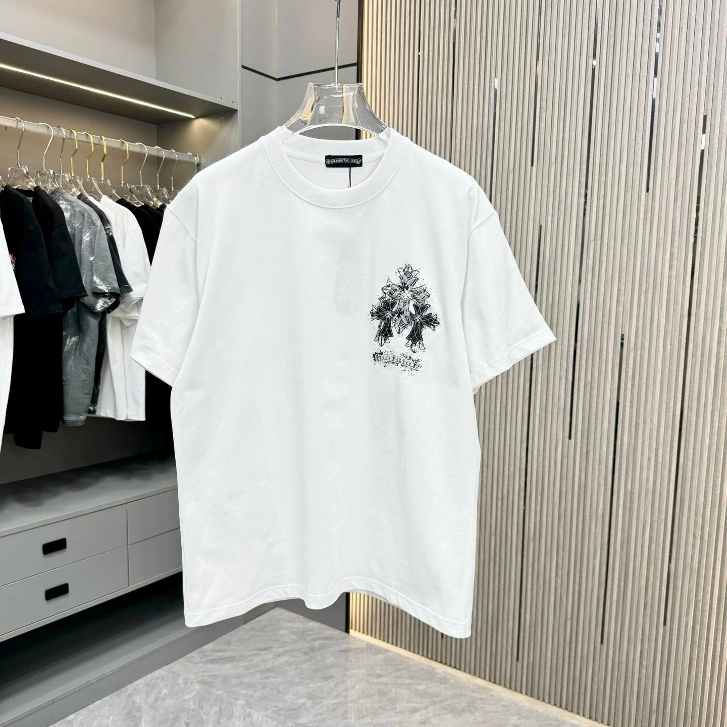 Chrome Hearts T-shirt Back Embroidery Patch Embroidery Craft logo round Neck Short Sleeve25ss New Pure Cotton Unisex Style T T-shirt OS Loose Fit Base Shirt Half Sleeve T-Shirt Top Half Sleeve