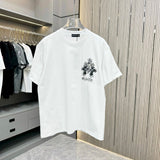Chrome Hearts T-shirt Back Embroidery Patch Embroidery Craft logo round Neck Short Sleeve25ss New Pure Cotton Unisex Style T T-shirt OS Loose Fit Base Shirt Half Sleeve T-Shirt Top Half Sleeve