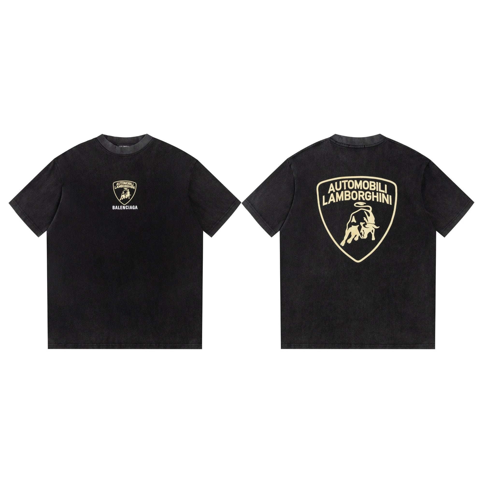 Balenciaga T-shirt Front Lamborghini Logo Print logo round Neck Short Sleeve25ss New Pure Cotton Unisex Style T Casual T-Shirt Base Layer Shirt OS Loose Fit Half Sleeve Top Plus Size