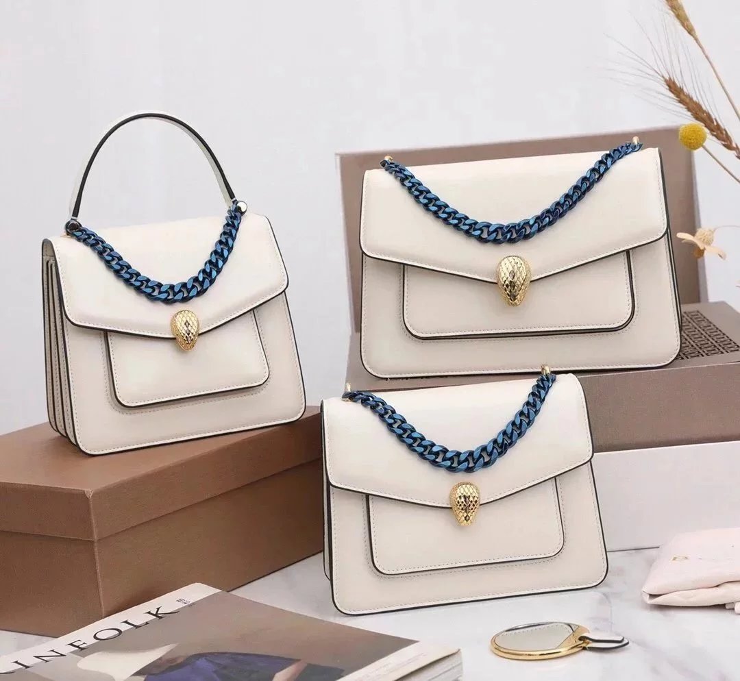 BVLGARI Bag Top version 21New SerpentiForever Series MaxiChain Crossbody Bag Lambskin Bag Decorated with a Snake's Head Thick Straps Portable Organ Bag Shoulder Bag