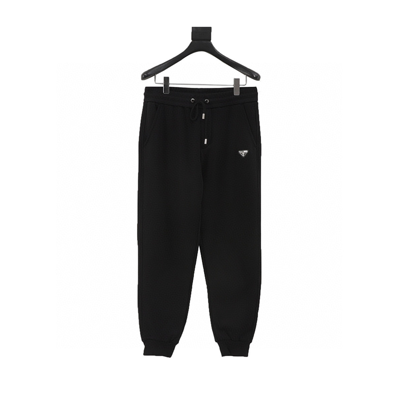 PRADA Sweatpants  Metal Triangle Mark and Back Pocket Leather Disc Fleece-lined Trousers for Men and Women