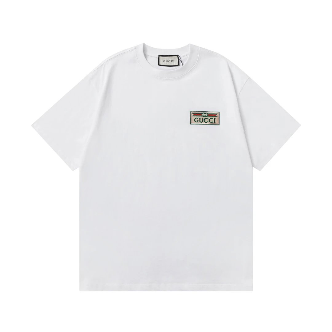 Gucci T-shirt Double G Letter Color Embroidery Logo round Neck Short Sleeve25ss New Pure Cotton Unisex Style T T-shirt OS Loose Fit Base Shirt Short Sleeve T-Shirt Top