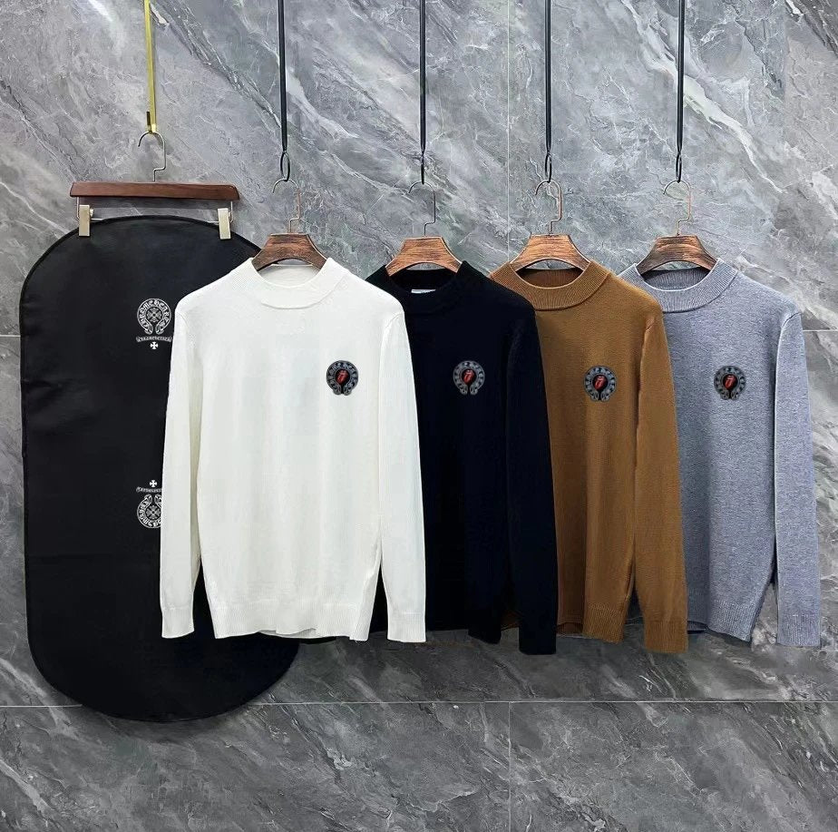 Chrome Hearts Sweater Logo LOGO Three-Dimensional Mock Neck Sweater Long Sleeve Idle Style OS Loose Fit Unisex Knit Top Jacket Versatile Casual Wearable Inside and Outside