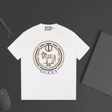 Gucci T-shirt Double-breasted G BMW Print logo round Neck Short Sleeve25ss New pure cotton T Unisex T-Shirt OS Drop Shoulder Loose Fit Base Shirt Top T-Shirt Short Sleeve