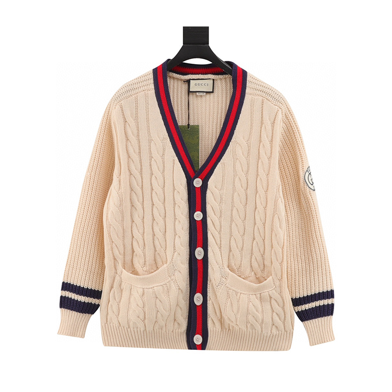 Gucci Sweater 1921Stickers Thick Needle Twist Ribbon Wool Cardigan Sweater for Men and Women