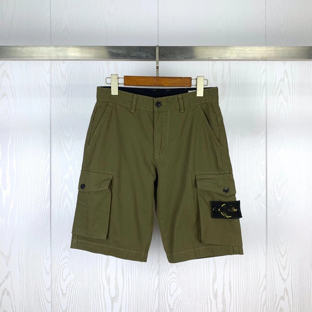 Stone Island Overalls Supply Spring and Summer New Side Seam Label Pocket Washed Casual Cargo Shorts Loose Solid Color Cropped Pants