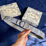 Dior Belt Top version Original Single Original Single Men and Women Universal Belt Width3.5cm Genuine Goods Quality Counter Full Set Packaging Original Leather Material Classic Presbyopic Full Printed Canvas Full Vertical Surface Calfskin Lychee Pattern B