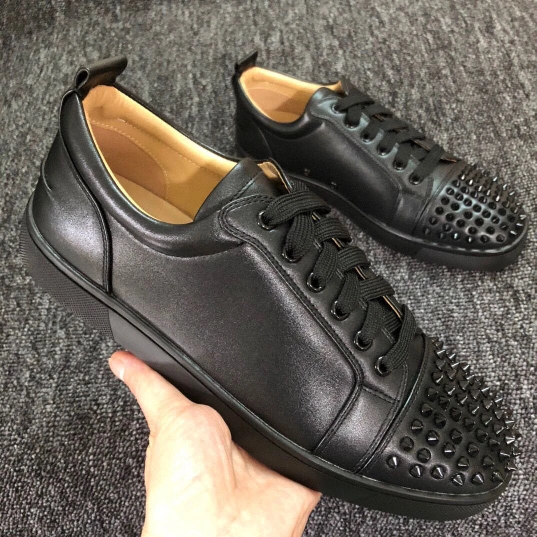 Christian Louboutin Shoes European Station cl Red Sole Shoes New Men's Shoes Red Sole Couple Trend Rivet Casual Lace up