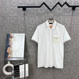 PRADA T-shirt Collar and Pocket Triangle Mark Letters POLO Short Sleeve Turn-down Collar Shirt Unisex Summer Loose Fit T Business Commuter Short Sleeve Shirt Plus Size