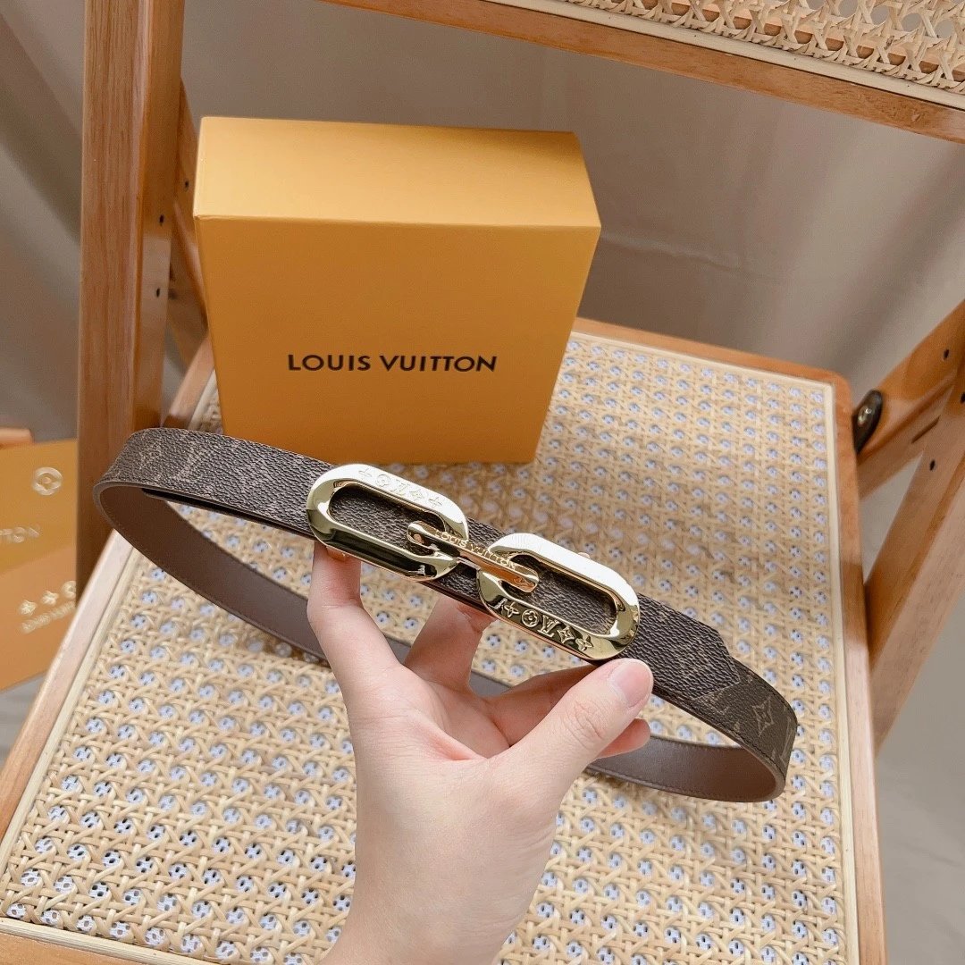Louis Vuitton LV Belt Top version 【Counter Quality】Belt New Belt3.0，2.5cm Women's Belt v Women's Leather Belt with Metal Buckle with Classic Presbyopic Chessboard Grid Belt with Genuine Goods Packaging No Problem in and out of the Counter Versatile Casual