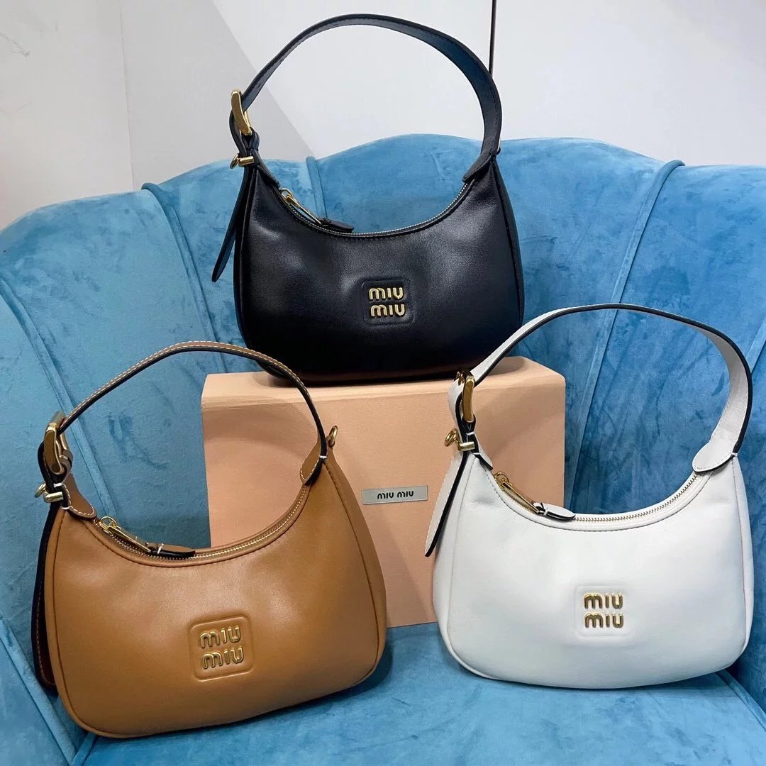 Miu Miu Bag Top version New Model Style hobo Bag Imported Calfskin Glossy Leather Handbag Mini Handbag Shoulder Bag Messenger Bag Women's Bag5BC161