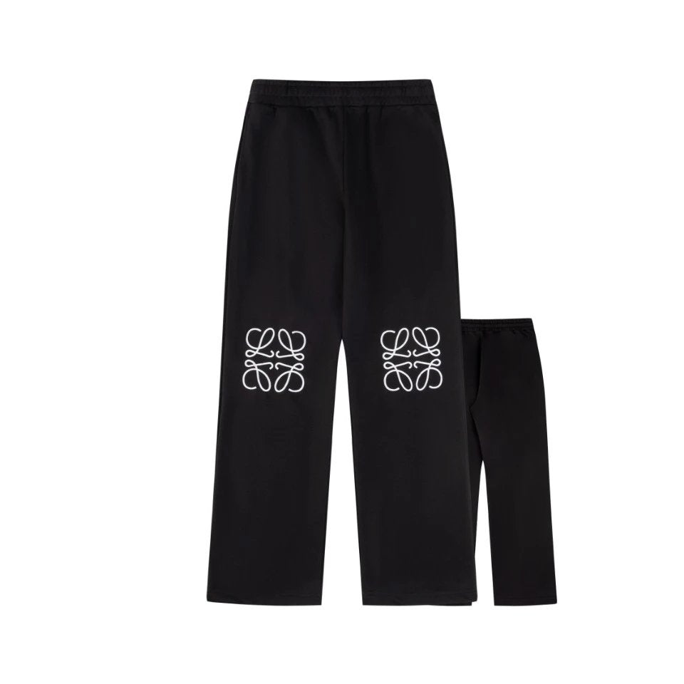 LOEWE Sweatpants Denim Embroidered Terry Straight Sweatpants Sports Pants Autumn Unisex Long Pants Drawstring Winter Loose Plus Size Casual Pants High Waist Color Block