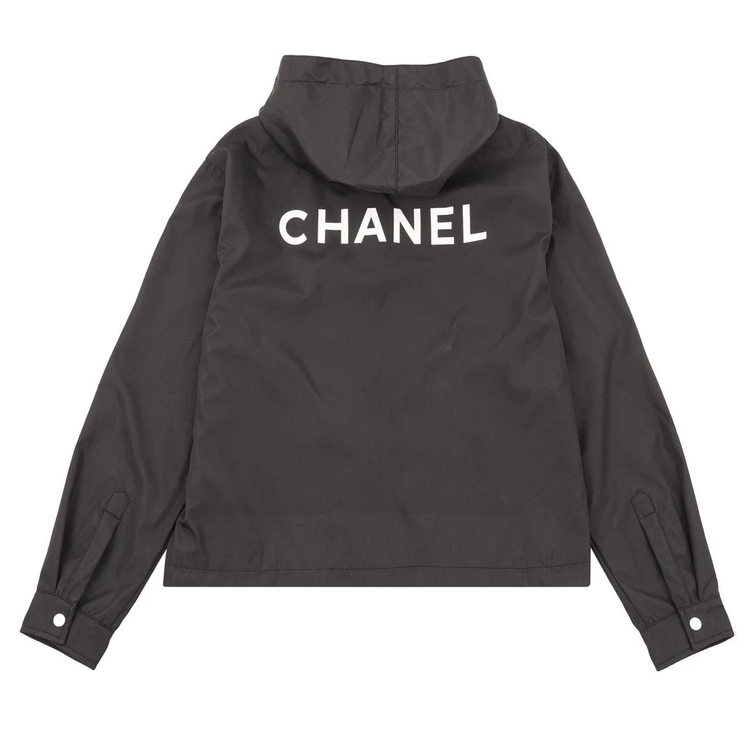Chanel Jackets Embroidered Slogan Retro Zipper Hooded Windbreaker Jacket Unisex Autumn Winter New Sports Casual Loose Versatile