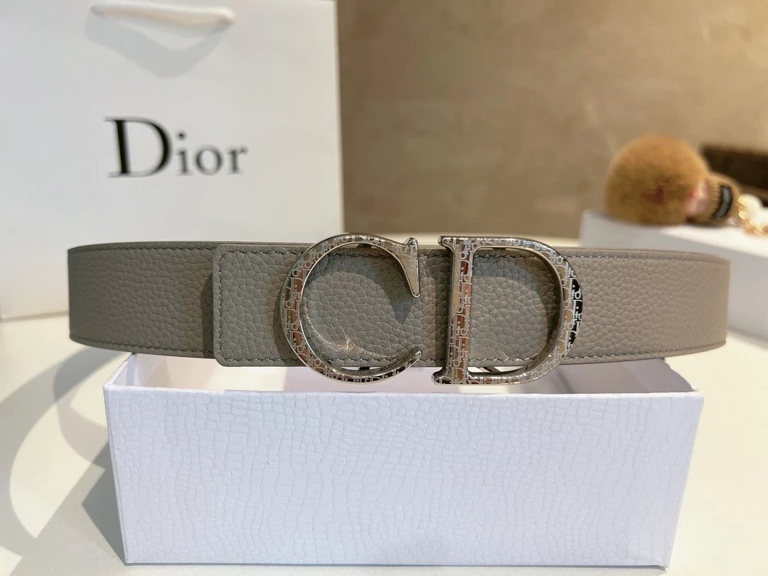 Dior Belt Top version Universal Belt Width for Men and Women3.5cm Genuine Goods Quality Counter Full Set of Packaging Original Leather Material Classic Presbyopic Full Printed Canvas Full Vertical Surface Calfskin Lychee Pattern Bottom Letter Buckle