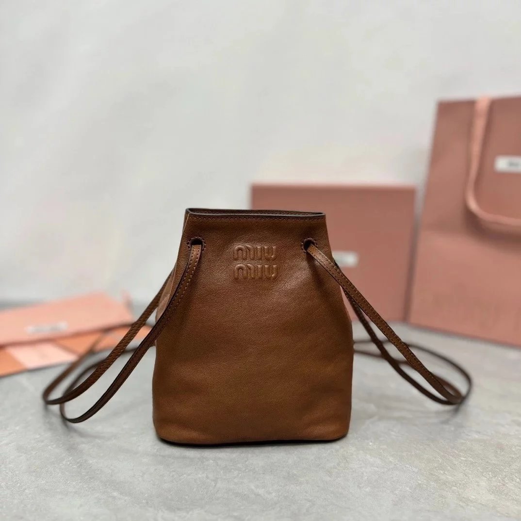 Miu Miu Bag Top version 【Super Version Original Factory】24New Women's Bag5NF460New Mini Bucket Bag Imported Sheepskin New Fortune Bucket mini Small Backpack Small Bucket Bag Messenger Bag Shoulder Bag Mobile Phone Bag New Women's Bag