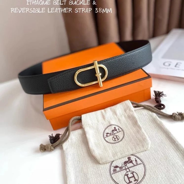 Hermes Belt Top version 【Products in stock new】Belt Men's Leather Belt Double-Sided Available Smooth Buckle Business Casual Belt38MM