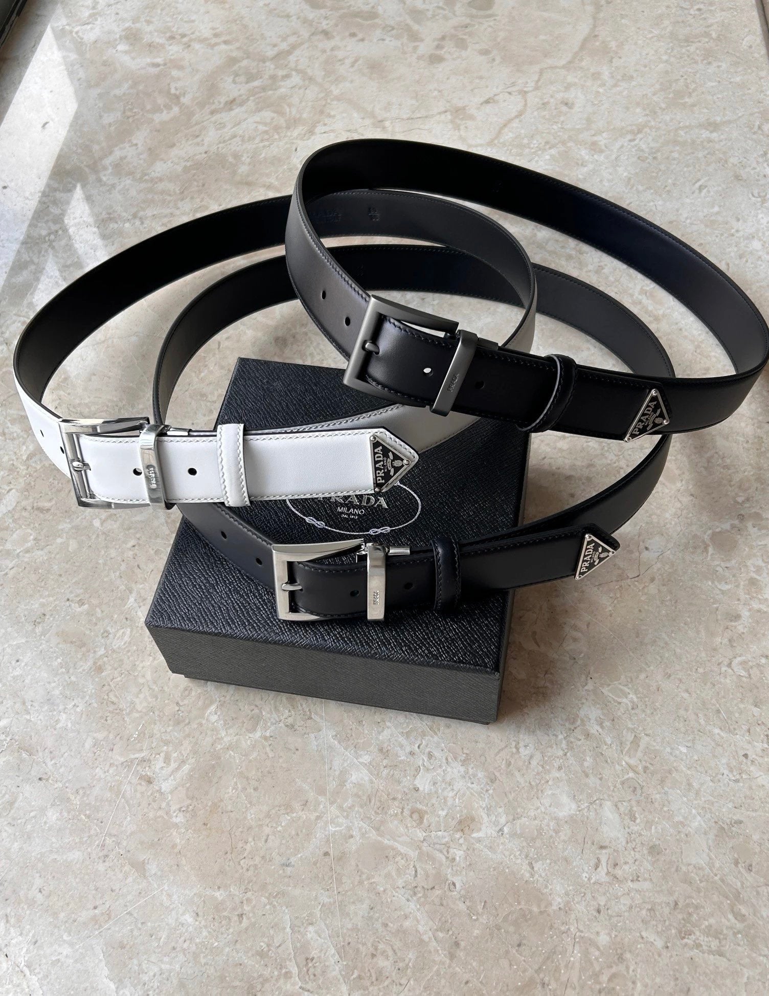 PRADA Belt Top version 【First Layer Cowhide】Men's Belt P Home Classic Business Belt Fashion Casual Width:3.4cm Boutique Pattern Automatic Buckle316Fine Steel Made Selected First Layer Cowhide Italian Leather Embryo PA Sliding Teeth Are Strong and Durable