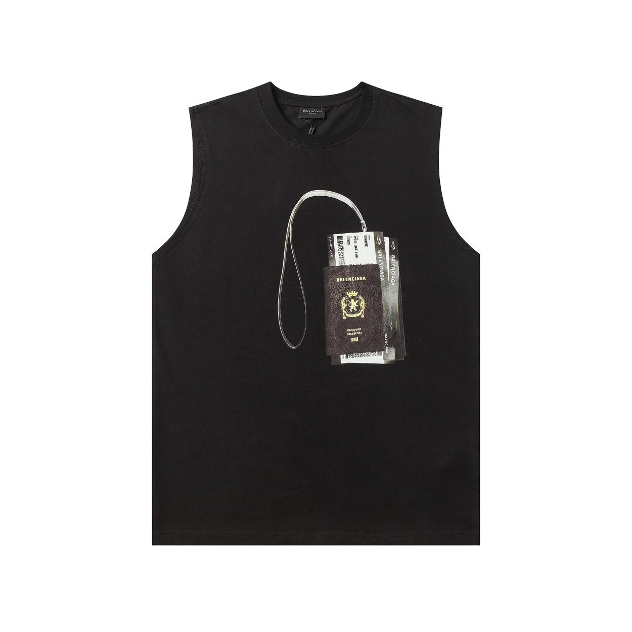 Balenciaga T-shirt Airline Ticket Lanyard Print on Chest logo Sleeveless Short Sleeve Sleeveless Vest25ss New Pure Cotton Unisex Style T T-shirt OS Loose Fit Base Shirt Top Half Sleeve T-Shirt