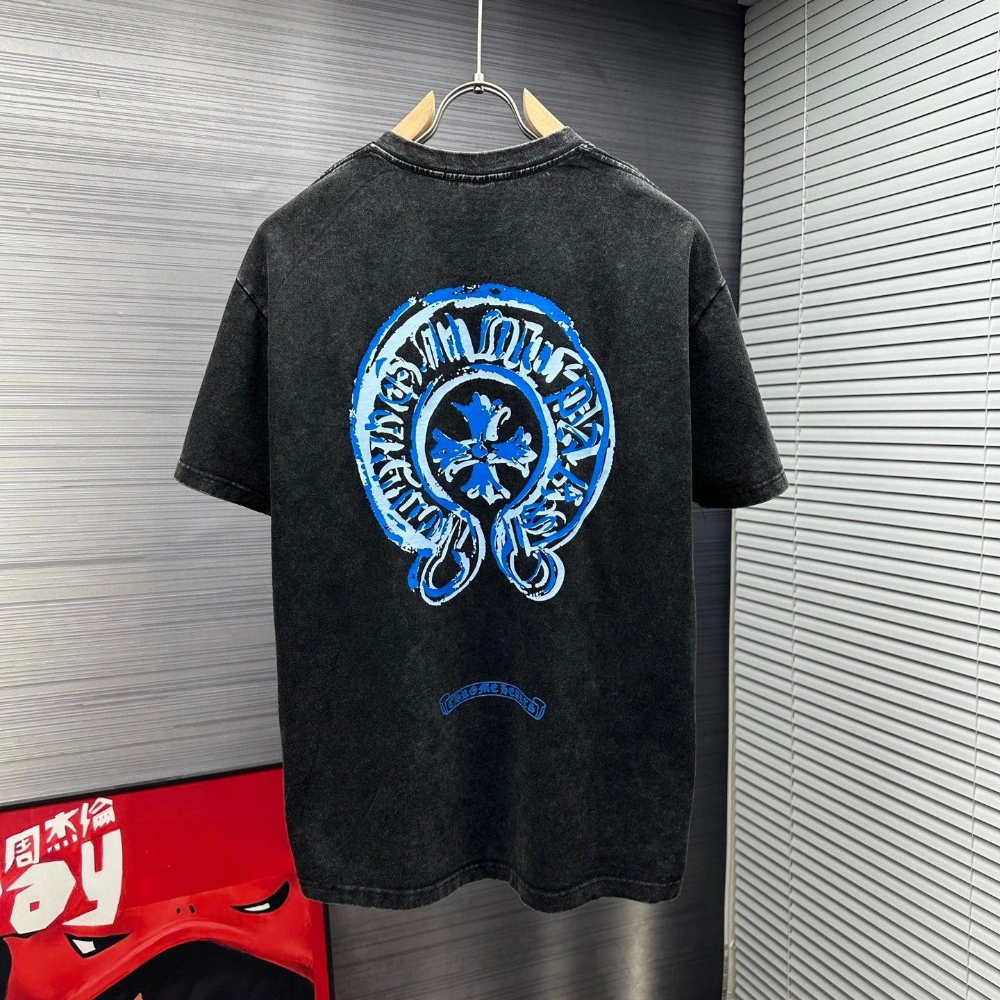 Chrome Hearts T-shirt Front and back blue horseshoe print logo round Neck Short Sleeve25ss New Pure Cotton Unisex Style T Casual T-Shirt Base Layer Shirt OS Loose Fit Half Sleeve Top Plus Size