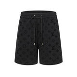 Louis Vuitton LV Shorts Full Logo Print logo Flocked Washed Back Pocket Logo Shorts Five-Point Drawstring Heavy American Casual Summer Pants5Two-in-One Casual Sweatpants for Men and Women