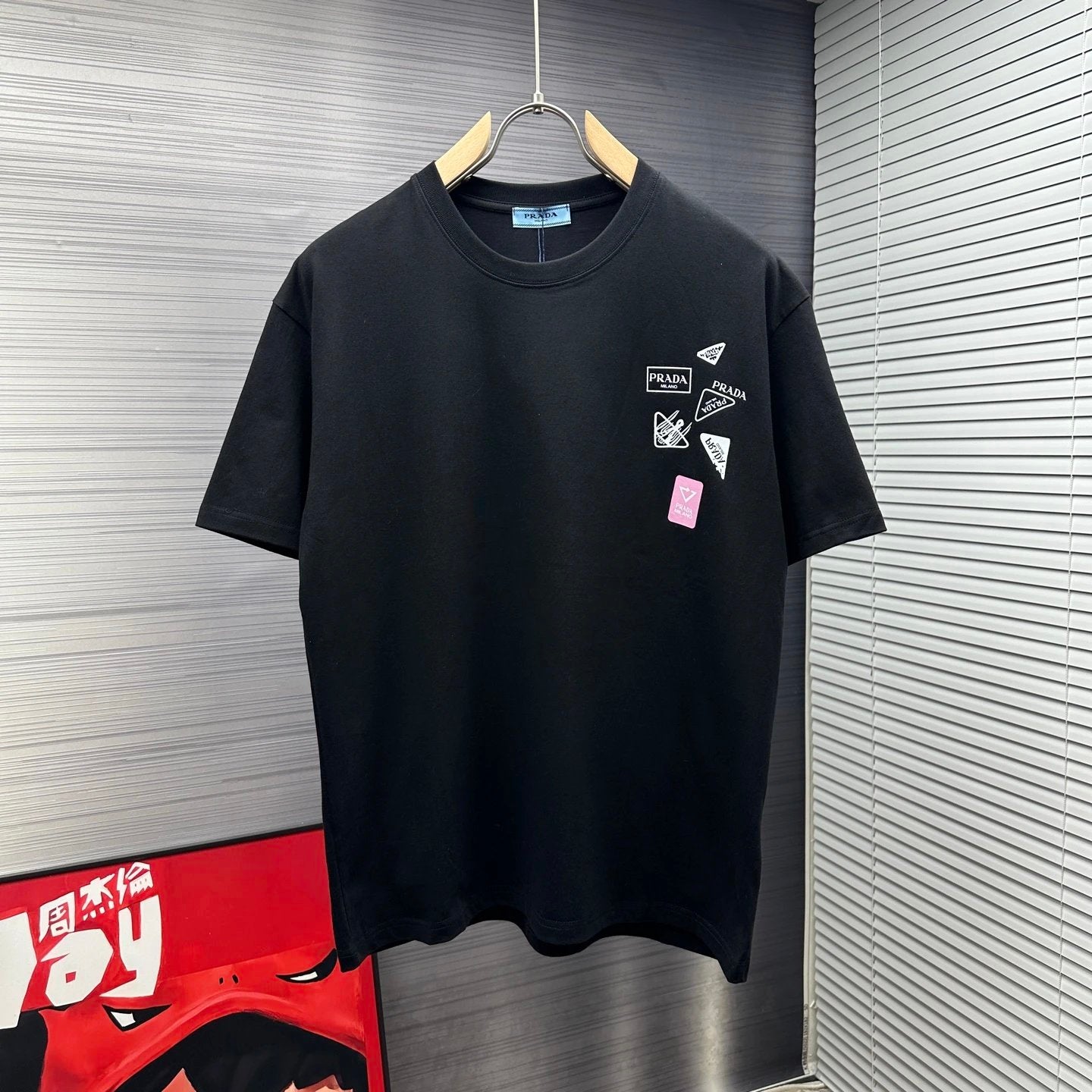 PRADA T-shirt Chest Print ogo round Neck Short Sleeve25ss New pure cotton T Unisex T-Shirt OS Loose Fit Base Shirt Top Half Sleeve T-Shirt