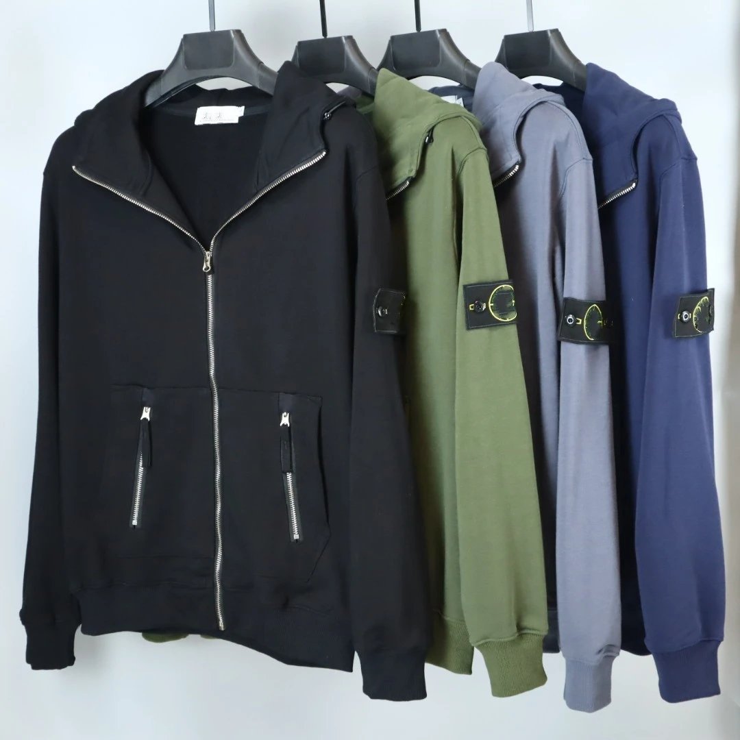 Stone Island Hoodie Spring and Autumn New European and American Fashion Brand Solid Color Compass Armband Coat Men's Loose Metal Zipper Decorations Sweater