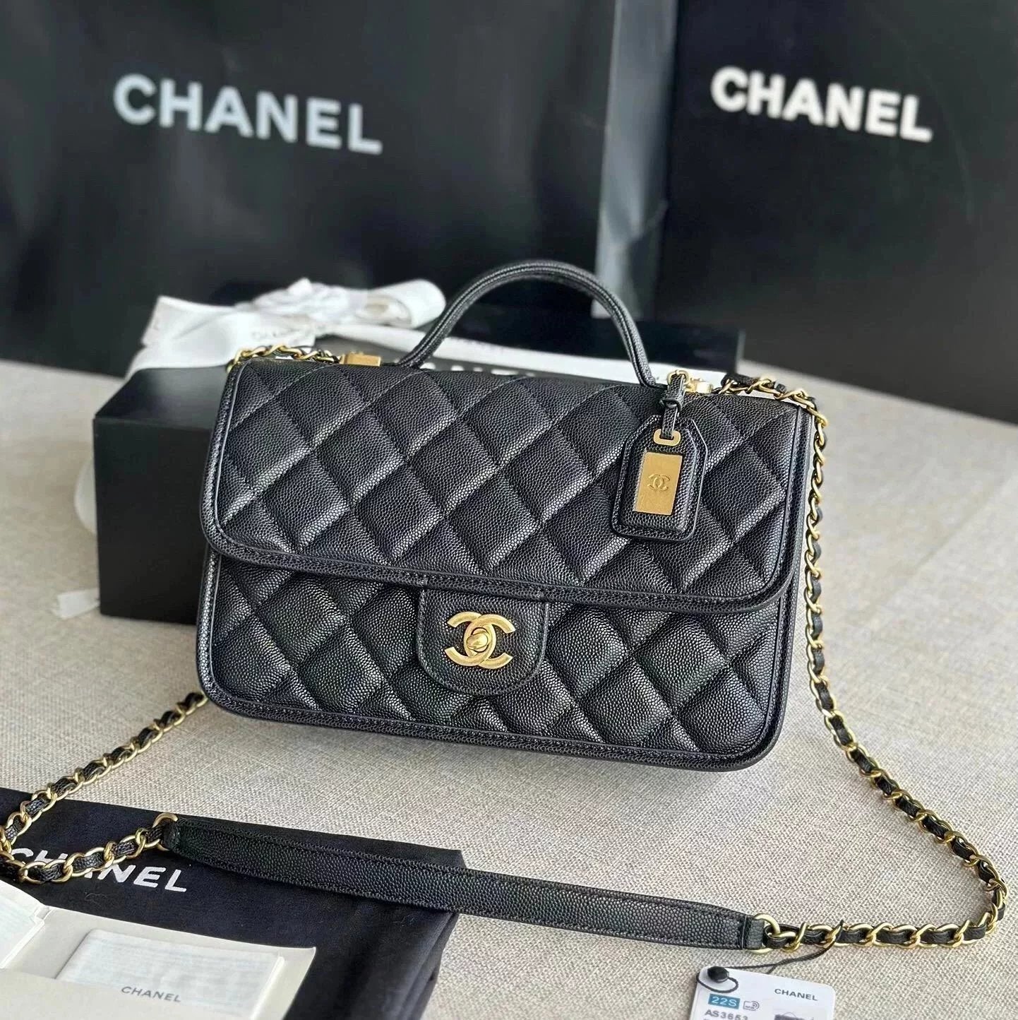 Chanel Women's Bag Top version 【Original Leather New High Version】Home New2022Autumn and Winter Lychee Pattern Cowhide Messenger Bag Square Bag Flap Bag Messenger Bag Home New Small Waste Bag Women's Messenger Bag Flap Bag