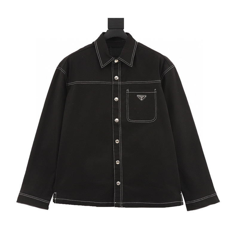 PRADA Shirt  Open Wire Iron Brand Triangle Mark Lapel Shirt Coat Men and Women Same Style