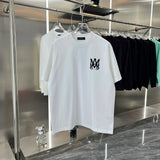 Amiri T-shirt Printing logo Round Neck Short Sleeve Pure Cotton Unisex T Shirt Bottoming Shirt OS Loose Fit T-Shirt
