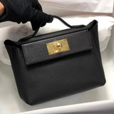 Hermes women's bag Top version Positive pin Quality KellyMini2424mini2424Wax Line Handmade evercolor Leather fabric Swift Small Leather Satchel21cm Women's Shoulder Bag