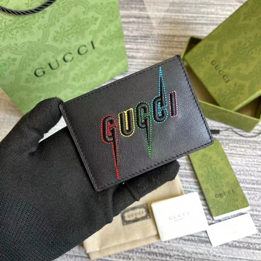 Gucci Wallet Top version 【Original Order】Tiger Head marmont Bee Print Small Card Holder Lightweight and Convenient Pair G Letters logo Genuine Leather Card Holder Card Holder Unisex