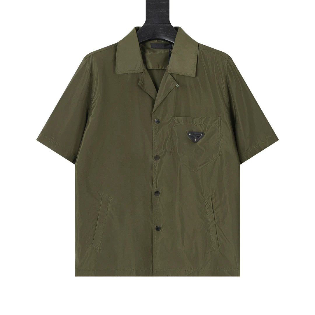 PRADA Shirt Chest Triangle Mark logo Shijia Turn-down Collar Short Sleeve Shirt Unisex Versatile Business Casual Slim Fit Jacket