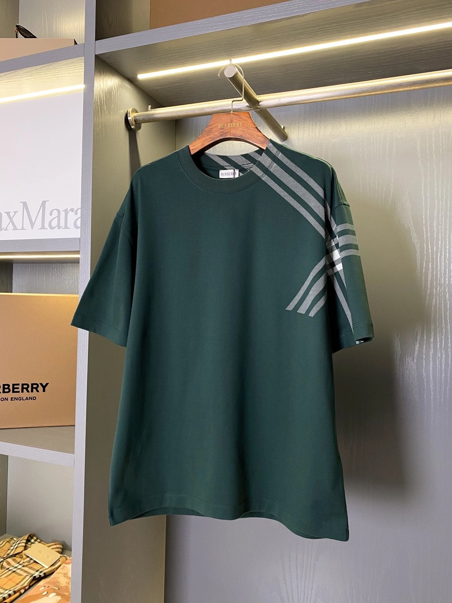 Burberry T-shirt Plaid Sleeve Round Neck Short Sleeve25ss New Pure Cotton Unisex Style T T-shirt OS Loose Fit Base Shirt Top Half Sleeve T-Shirt