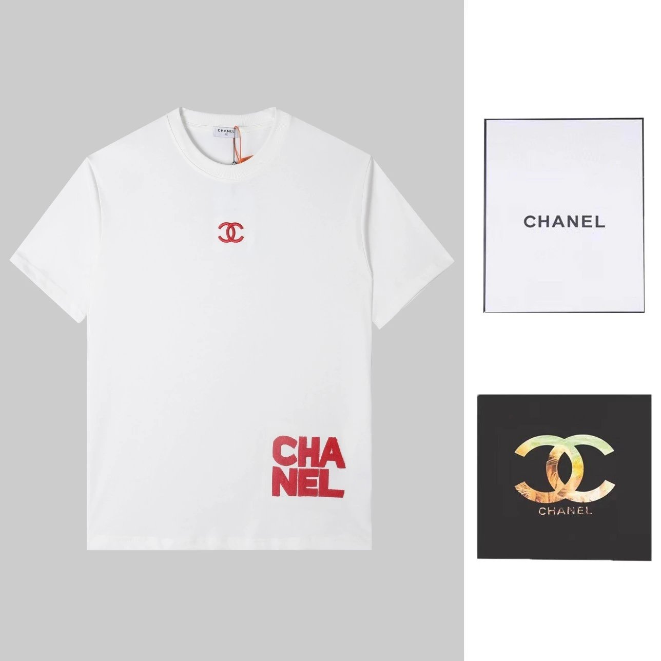 Chanel T-shirt 2024Logo Embroidered Short Sleeve.Front Piece Lg High-End Embroidery.English Letters Are Embroidered with High Quality Toothbrush，Present Neat General.Custom Dyed Fabric.Comfortable and Soft.Three Standard Complete，Practical and High-End