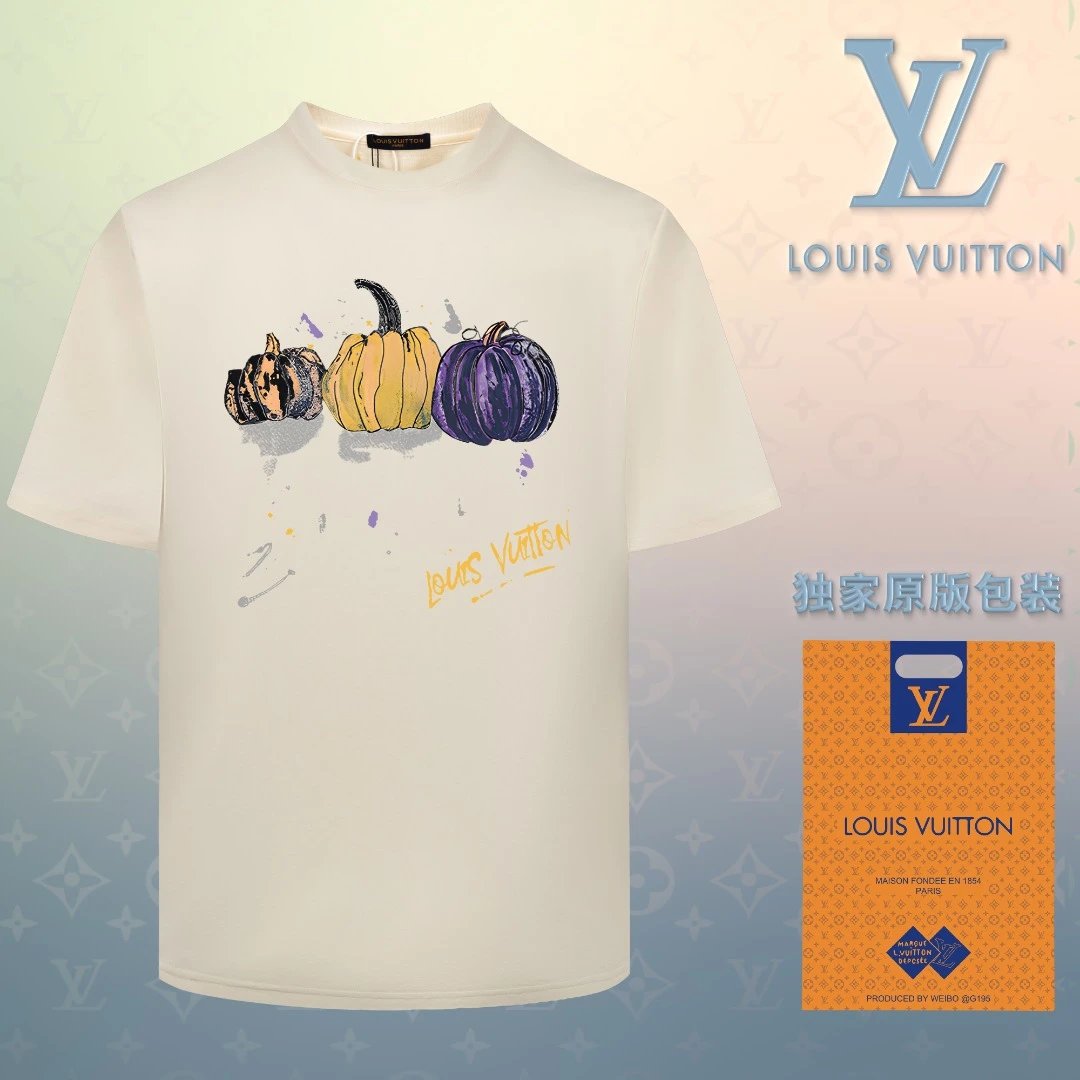 Louis Vuitton LV T-shirt Chest pumpkin print logo round Neck Short Sleeve25ss New Pure Cotton Unisex Style T T-shirt OS Loose Fit Base Shirt Short Sleeve T-Shirt Top