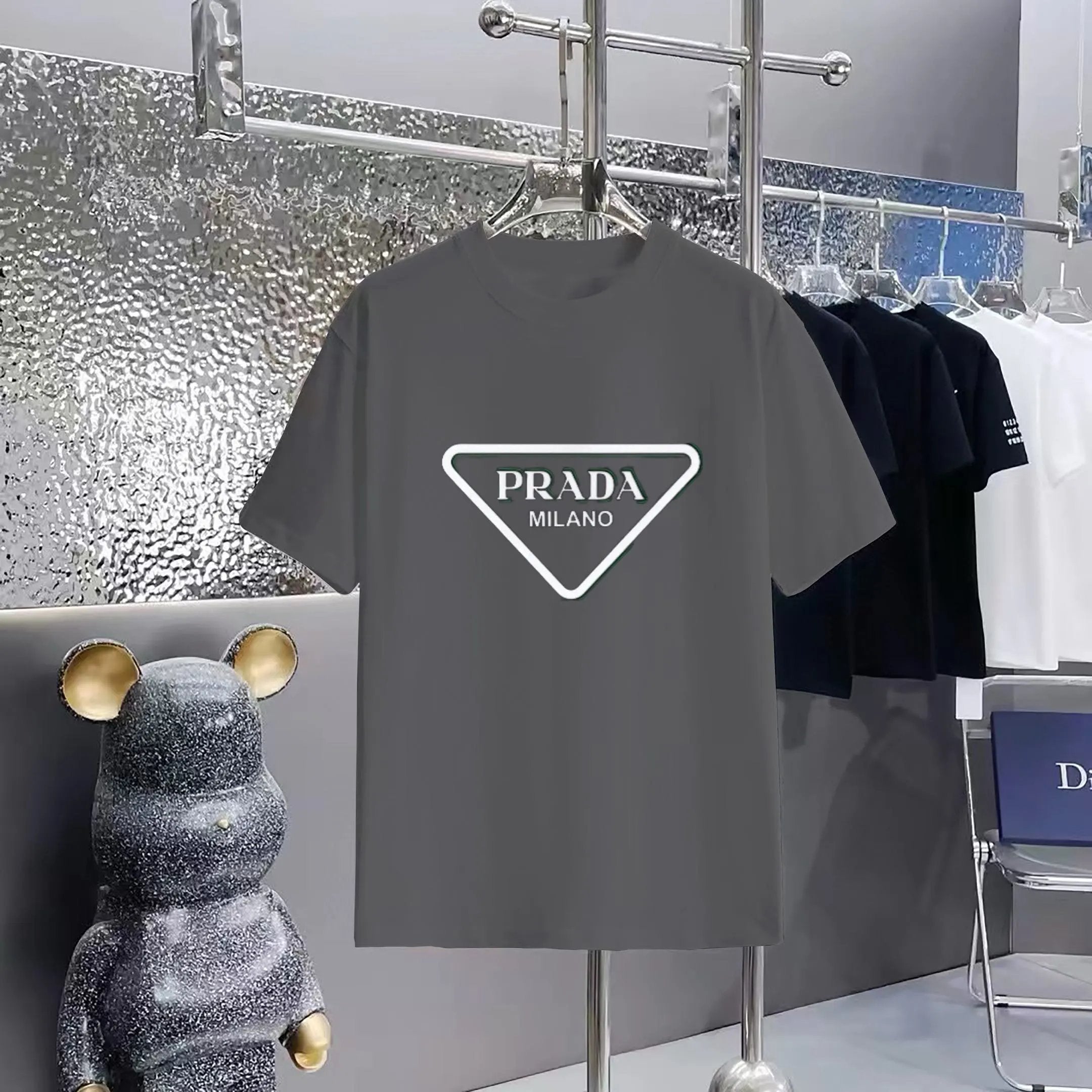 PRADA T-shirt Chest Triangle Pattern Print logo round Neck Short Sleeve25ss New pure cotton T Unisex T-Shirt OS Loose Fit Base Shirt Top Half Sleeve T-Shirt