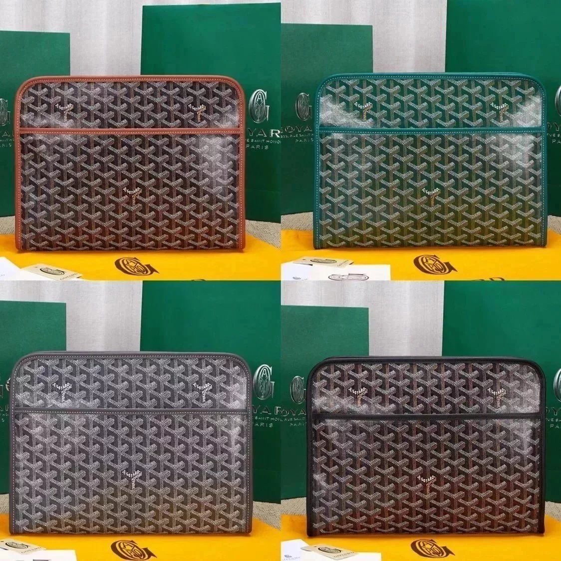 Goyard Bag Top version Original Single Zipper Wash Bag Clutch Unisex Men's and Women's Bags with Imported First Layer Cowhide Clutch