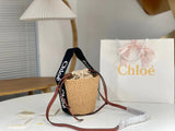 Chloe Bag Top version 2022Spring and Summer-New Rattan Weave Bag SmallWoodyBasket Vegetable Basket Bucket Bag Woven Bag Small Size Woody Cabas Bag Accessories Woody Ribbon Crossbody Shoulder Bag New Women's Bag