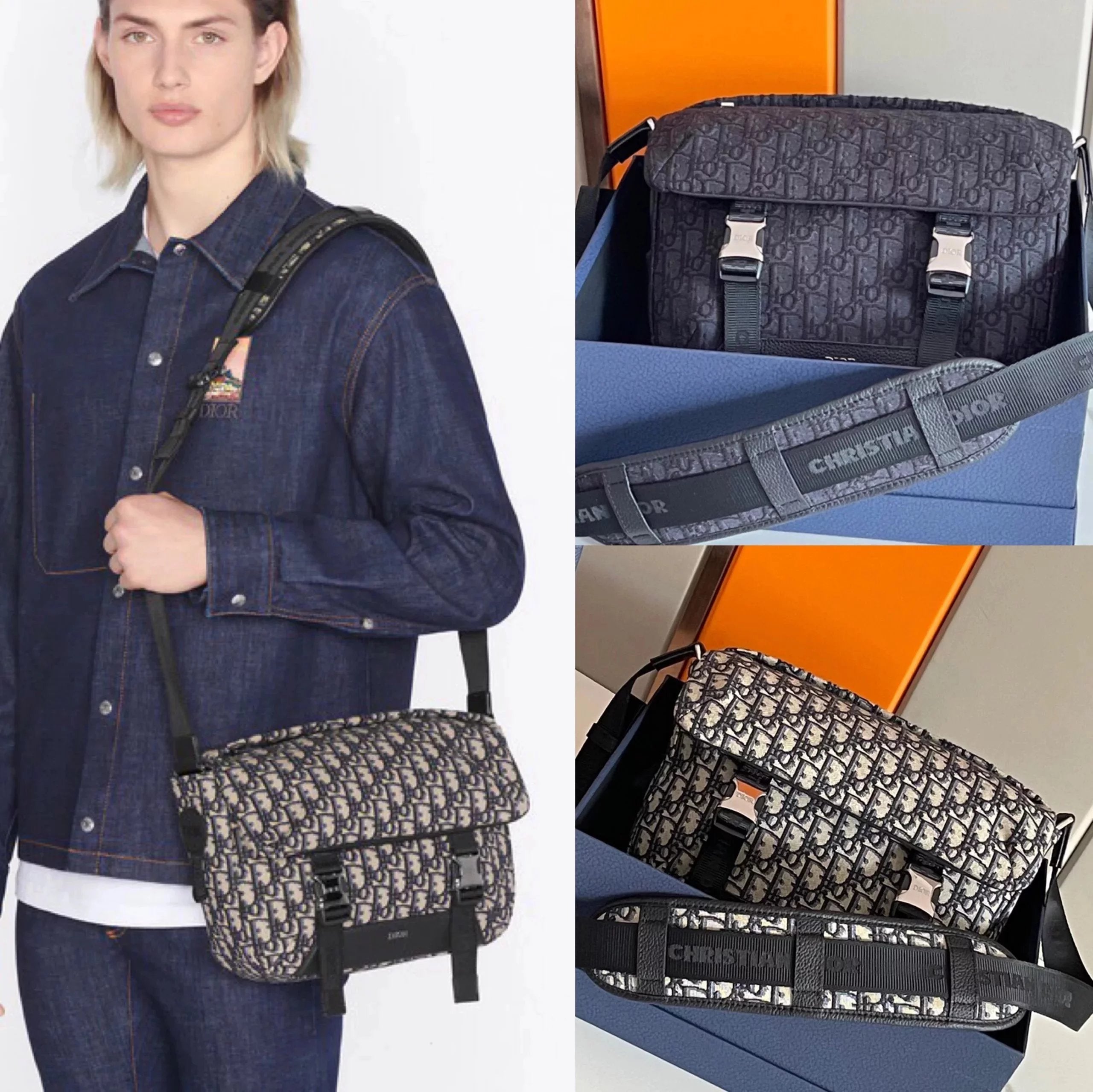 Dior Men's Bag Top version 2022New Original Order Oblique Printed Pattern Presbyopic Canvas Message Bag Shoulder Messenger Bag