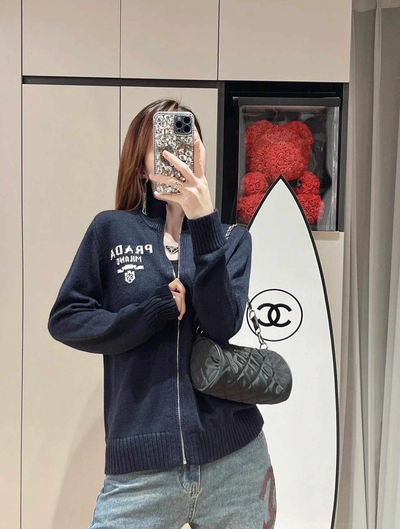 PRADA Sweater Jacquard Letter Knit Sweater Zipper Jacket Unisex Outerwear Soft Lazy Style Thickened Sweater Versatile Casual Wear