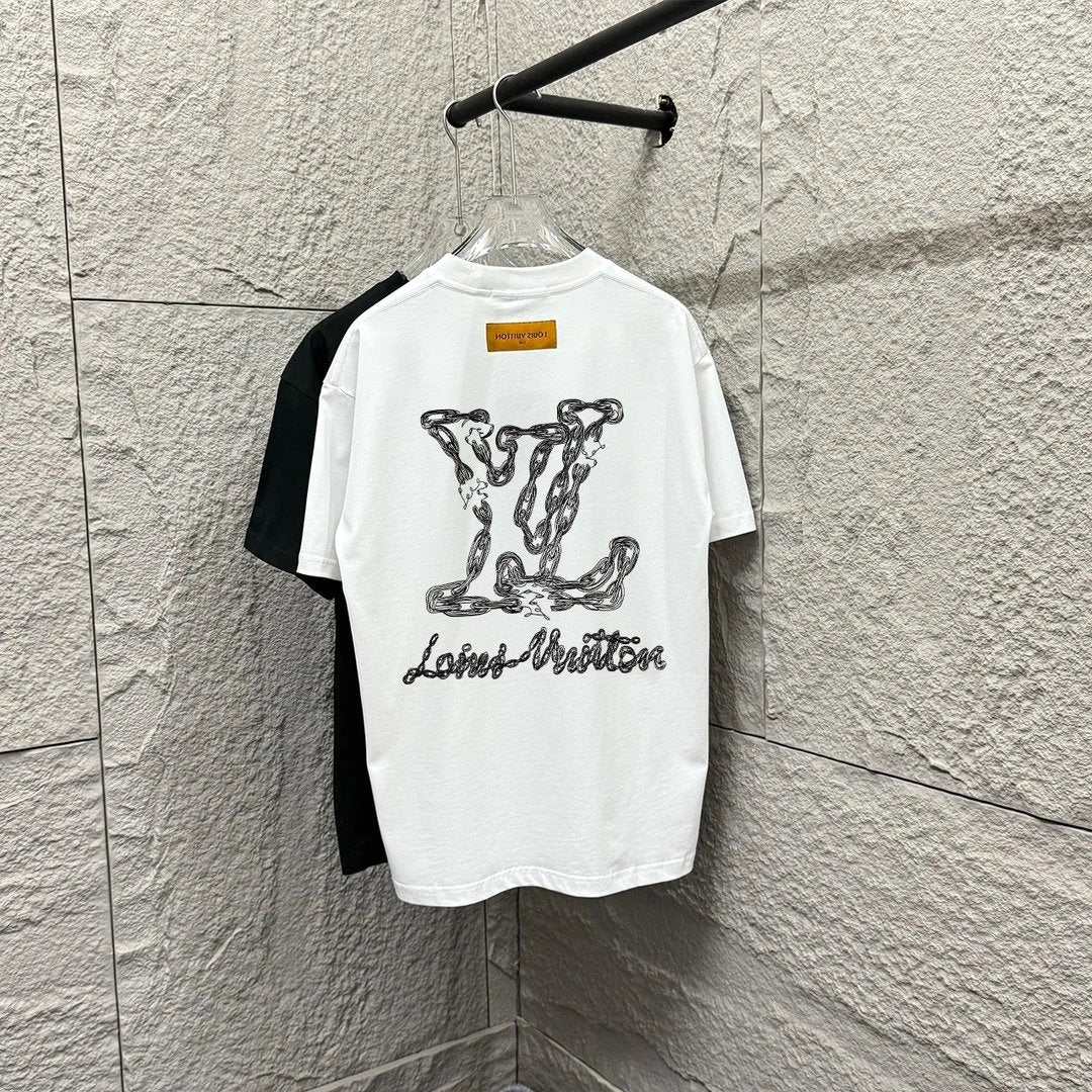 Louis Vuitton LV T-shirt Classic Totem Letter Embroidery Crew Neck Short Sleeve Pure Cotton T T-shirt ins Unisex Simple Summer New Casual Base Shirt T-Shirt