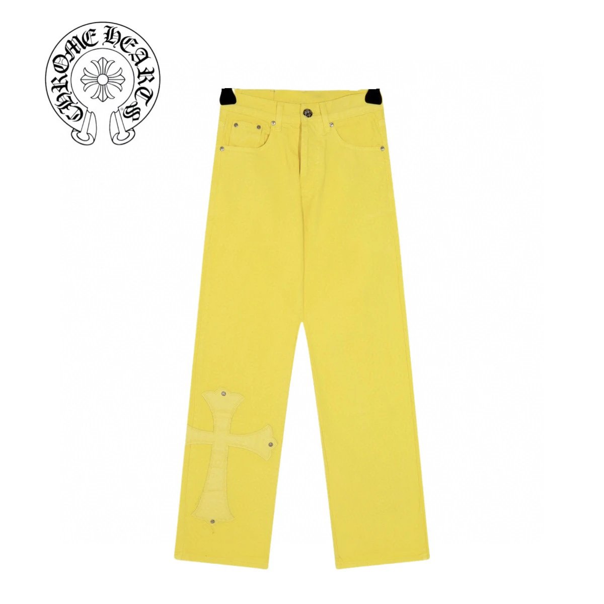 Chrome Hearts Jeans Dopamine Yellow logo25ss Spring Summer New Straight Slim Fit Jeans Unisex Loose Fit Long Pants