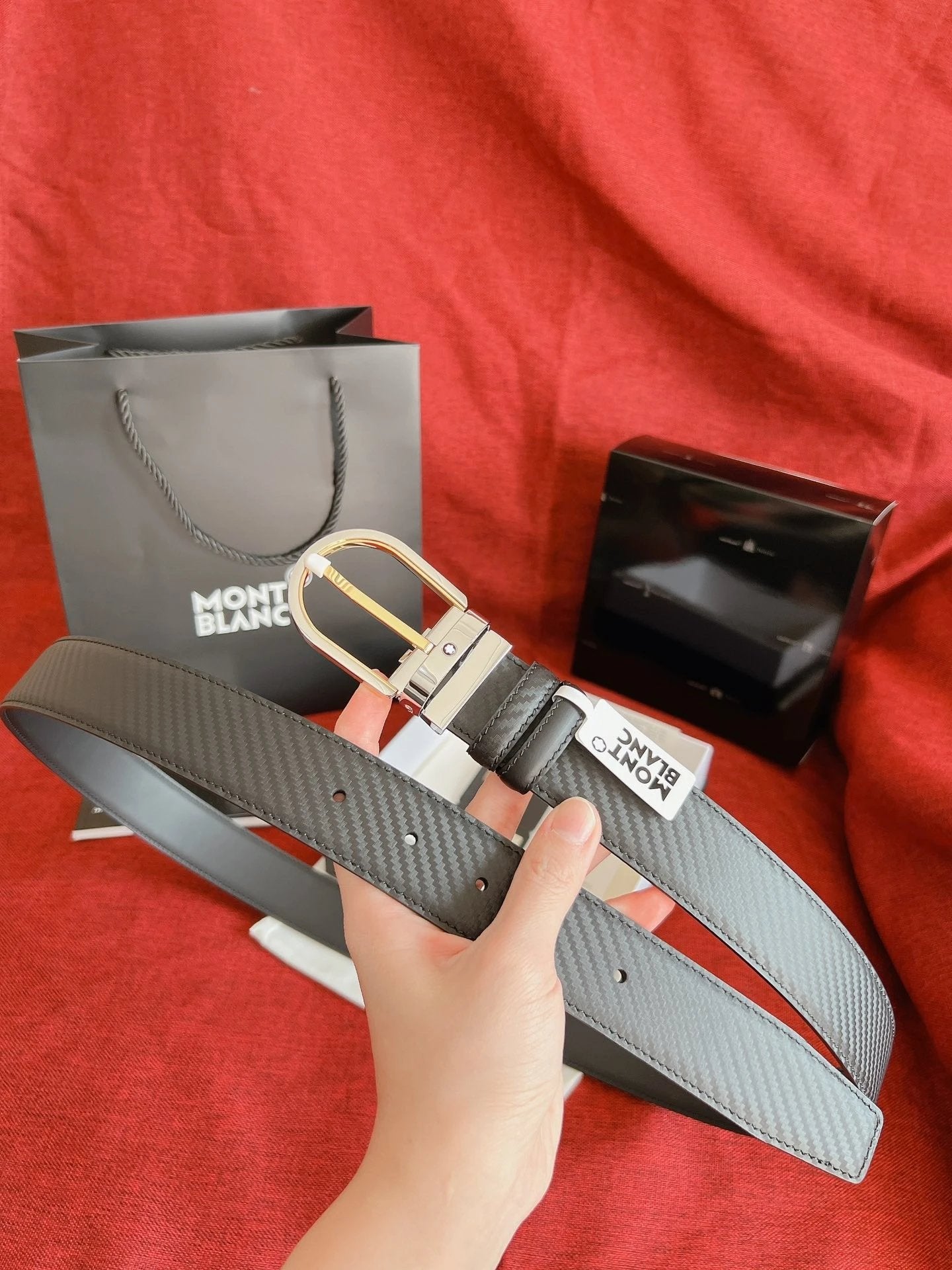 Montblanc Belt Top version Business Casual Belt Belt High Quality Double-Sided Head Layer Cowhide with Pin Buckle Men's Leather Belt Fashion All-Match Business Belt Double-Sided Available3.5