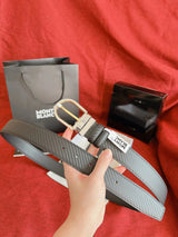Montblanc Belt Top version Business Casual Belt Belt High Quality Double-Sided Head Layer Cowhide with Pin Buckle Men's Leather Belt Fashion All-Match Business Belt Double-Sided Available3.5