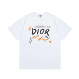 Dior T-shirt Chest Letter Graffiti Print logo round Neck Short Sleeve25ss New pure cotton T Unisex T-Shirt OS Loose Fit Base Shirt Top Half Sleeve T-Shirt