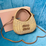 Miu Miu Bag Top version 【Original Quality】2023New Summer Pastoral Vacation Style Woven Vegetable Basket Bag New Portable Shopping Basket Bag Woven Bag Handbag Hobos Dumpling Bag