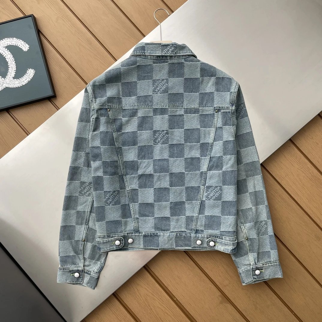 Louis Vuitton LV Jackets Checkerboard Camouflage Denim Jacket Coat Unisex Autumn Winter New Arrival