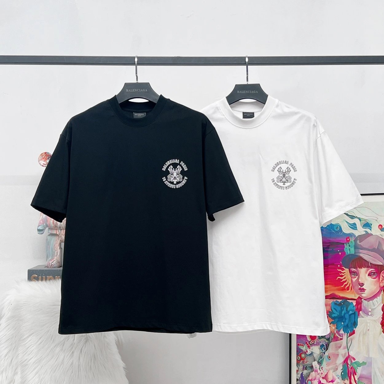 Balenciaga T-shirt Key Badge Print logo round Neck Short Sleeve25ss New Pure Cotton Unisex Style T T-shirt OS Loose Fit Base Shirt Top Half Sleeve T-Shirt
